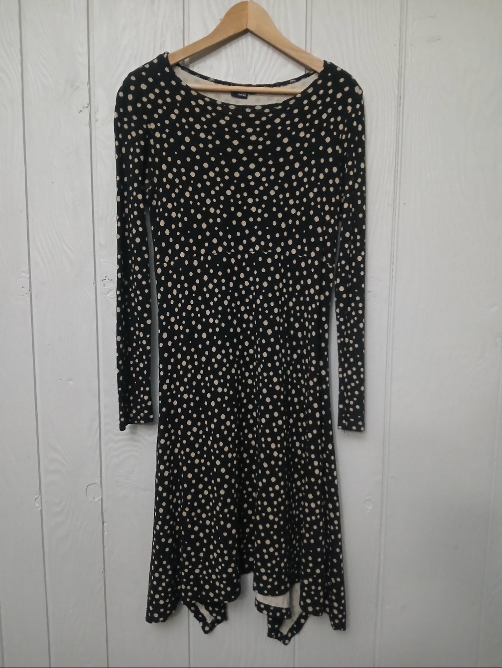 Lisa Bayne Black Long-Sleeve Polka Dot Midi Dress Lagen look Art To Wear Medium